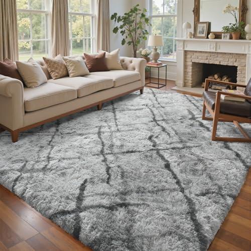 6x9 Ft Large Shag Rugs for Living Room Decor, Tie-Dyed Ultra Soft Fluffy Furry Area Rugs for Bedroom Indoor Floor, Aesthetic Carpet for Kids Home (Grey)