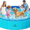 Sloosh Foldable Dog Kiddie Pool - Portable Hard Plastic Doggie Swimming Pool, Anti-Slip Collapsible Pets Bath Tub Suitable for Kids Indoor Outdoor Backyard Use (71" x 12", Blue)