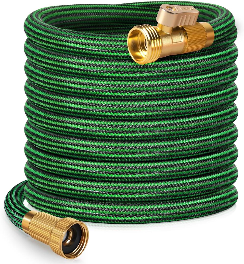 Garden Hose 75 ft NON-EXPANDABLE Water Hose, Flexible & Lightweight Kink Resistant Hybrid Hose, Leak-Proof Heavy Duty, Super Durable Fabric with 3/4" Solid Brass Connectors (Green)