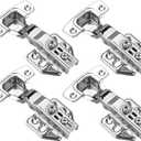 JQK Cabinet Hinges, 100 Degree Soft Closing Full Overlay Door Hinge for Frameless Cabinets, Stainless Steel Nickel Plated Finish, 4 Pack, CH100-P4