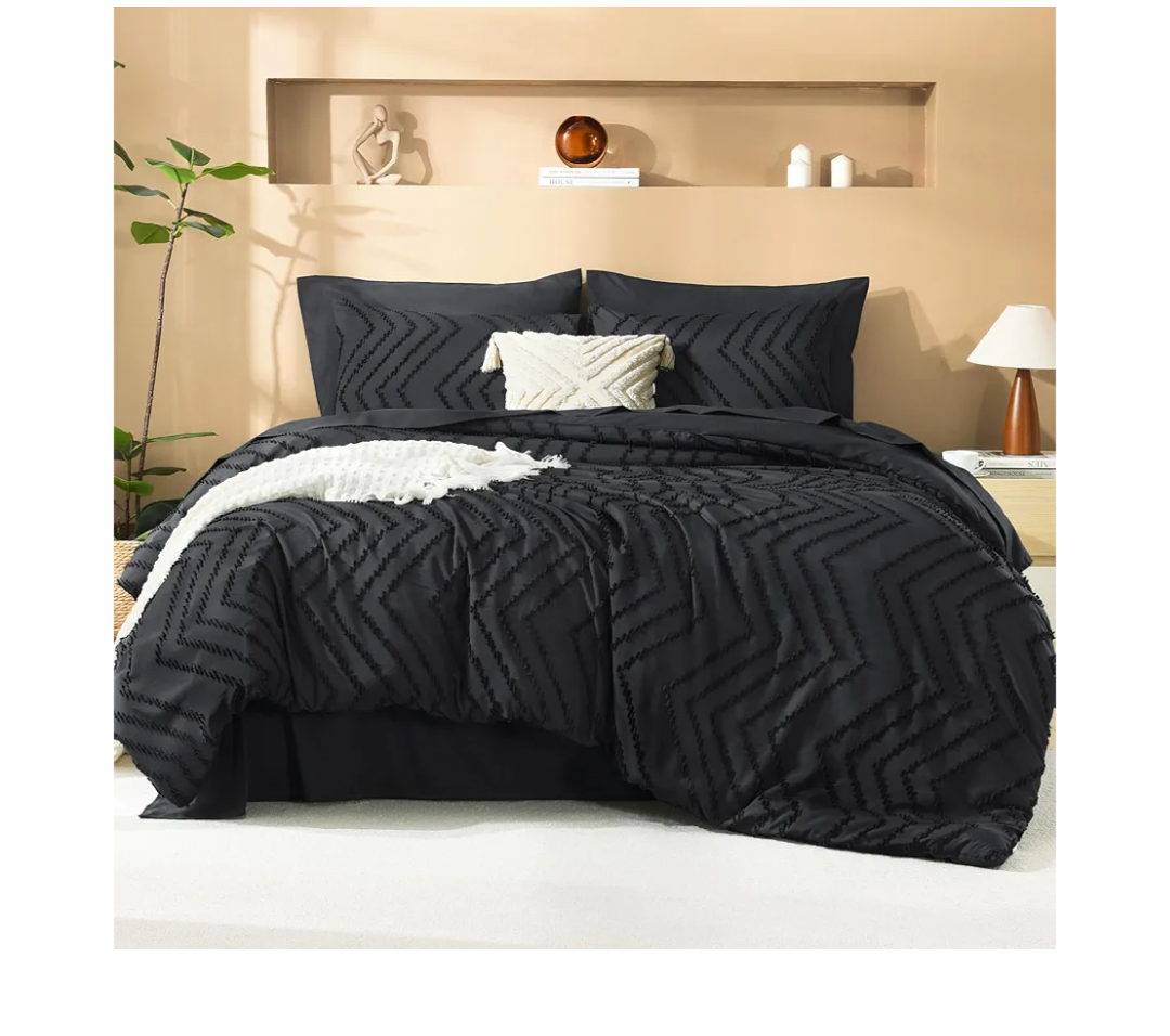 Litanika Black Full Size Comforter Set with Sheets - 7 Pieces Bed in a Bag Full Tufted Complete Bedding Sets with Comforter, Sheets, Pillowcases & Shams