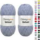 Velvet Chenille Yarn – Thick Super Bulky Yarn for Crochet – Soft Fluffy Plush Yarn – 100g / 132yds – Ideal for Amigurumi, Blankets & Shawls (Blue - Ice Blue, 2 Skeins)