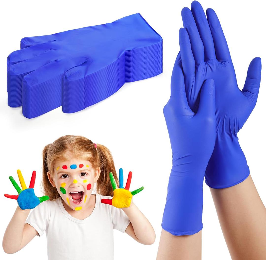Disposable Nitrile Gloves for Kids 4-10 Years, XS Size, Perfect for Gardening, Cooking and Cleaning -100 PCS (Diamond Blue)