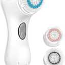 Microtree Electric Facial Cleansing Brush, Sonic Vibrating Rechargeable Face Scrubber Exfoliator, 2 Speeds for Gentle Clean, Face Brushes for Cleansing, Waterproof Face Wash Brush (Cool White)