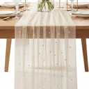 2 PCS Beige Pearl Table Runner, 30" x 120" Beige Lace Table Runner Wedding Tulle Party Decorations Fabric Tablecloth Bridal Shower Birthday Dessert Dining Table Cloths Decorations