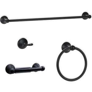 Bathroom Accessory Set,Matte Black Adjustable Expandable Towel Bar 4-Piece Bathroom Hardware Set Durable 24 inch Towel Rack Set Wall Mounted