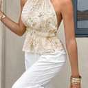 MakeMeChic Women's Sequin Floral Embroidery Halter Top Sleeveless Tie Back Y2K Party Tops (White, L)