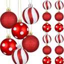 24Pcs Christmas Balls Ornaments Red White Ornaments 2.36 Inch Polka Dots Stripes Christmas Tree Decorations Shatterproof Peppermint Candy Cane Xmas Baubles for Tree Home Wreath Party Decor