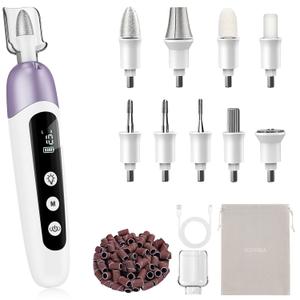 Professional Manicure Pedicure Kit with Memory Modes, Cordless Electric Nail File Set 10 Speed Portable Nail Drill Machine, Pedicure Tools for feet, Hand Foot Care Tool for Thick Nail Toenail Cuticle (Purple)