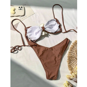 AQUA EVE Women's Bikini Set Swimsuit Two Piece Tie String Bathing Suit Swimwear, Medium