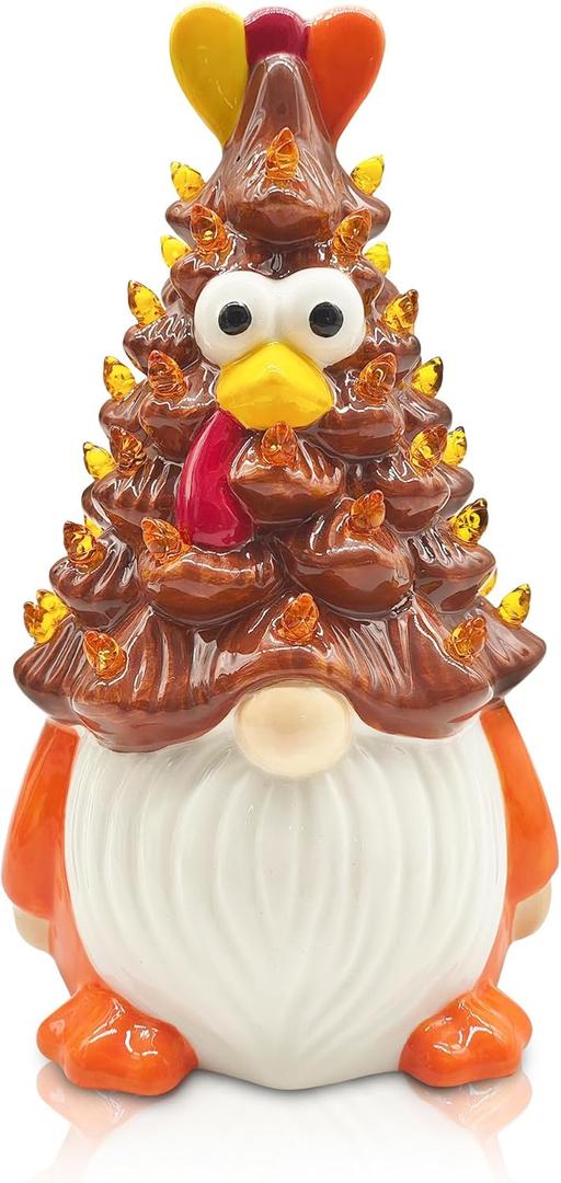 Thanksgiving Decorations, Thanksgiving Gnomes Ceramic Tree Decor, Ceramic Turkey Gnome Tree Decor, Turkey Decorations Indoor (8.4x4.3 inch)