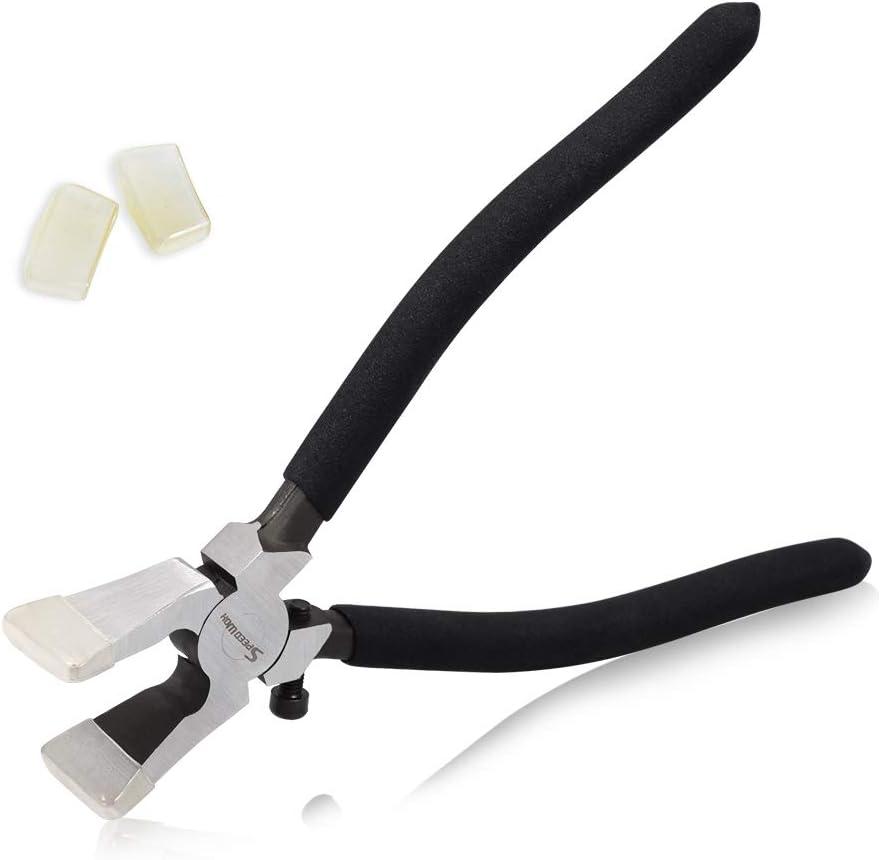SPEEDWOX Glass Running Pliers With Curved Jaws - Professional Glass Breaking Tool for Stained Work, Key Fob Hardware Install, Mosaics - Black With 2 Pair of Rubber Tips