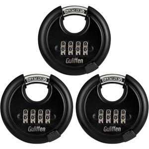 Guliffen Outdoor Combo Lock for Storage Unit, Weatherproof Disc Lock for Sheds,Gate and Fence, 3 Pack Heavy Duty Pad Locks with Code (3/8-Inch Shackle