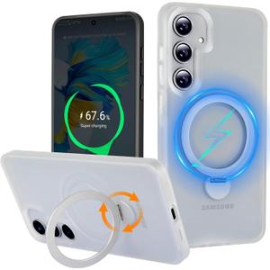 Phone Case for Samsung Galaxy S24 Plus 6.7 inches, 360 Rotatable Magnetic Ring Stand [Compatible with MagSafe] [Military Grade Protection] Shockproof Phone Covers for Women Men(White)