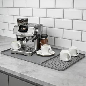 Silicone Coffee Mat 24" x 16", Heat Resistant Non Slip Leak Proof with Concave Convex Design & Detachable Drying Layer, Coffee Bar Mat for Espresso Machine, Coffee Maker Countertops (Gray)