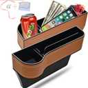 Car Seat Gap Filler Organizer, 2 Pack Multifunctional Car Seat Organizer, Auto Console Side Storage Box with Cup Holders 2 Seat Hooks for Drink, Car Organizer Front Seat for Holding Phone, Sunglasses (3-Natural 3-Brown)