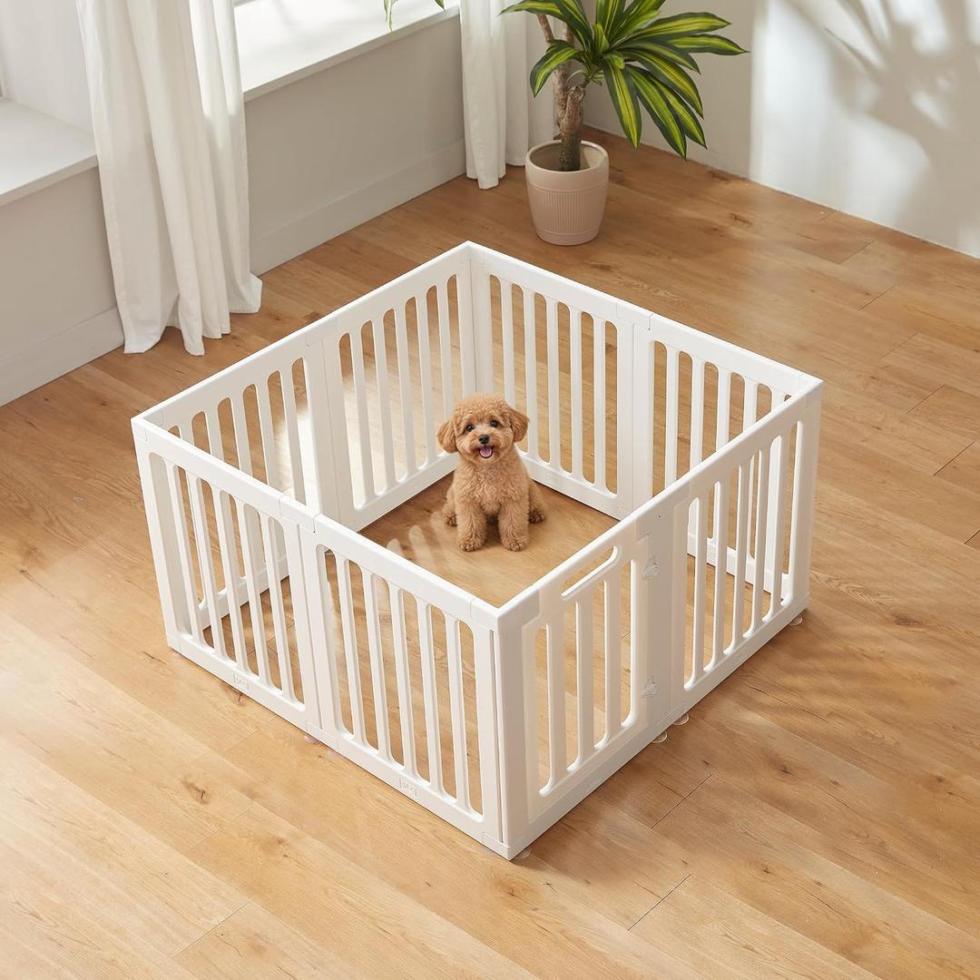 Cozy-Picket Dog Playpen Indoor Deco Pen, 24" H, White, 8 Panels