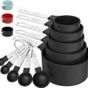 TILUCK Measuring Cups & Spoons Set, Stackable Cups and Spoons, Nesting Measure Cups with Stainless Steel Handle, Kitchen Gadgets for Cooking & Baking (Black) (5+5)