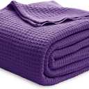 Bedsure Gentlesoft 100% Cotton Blanket King Size for Bed - Breathable and Soft, Thick Cozy Waffle Weave Christmas Blanket Gift for Women, Purple, 104x90 inches
