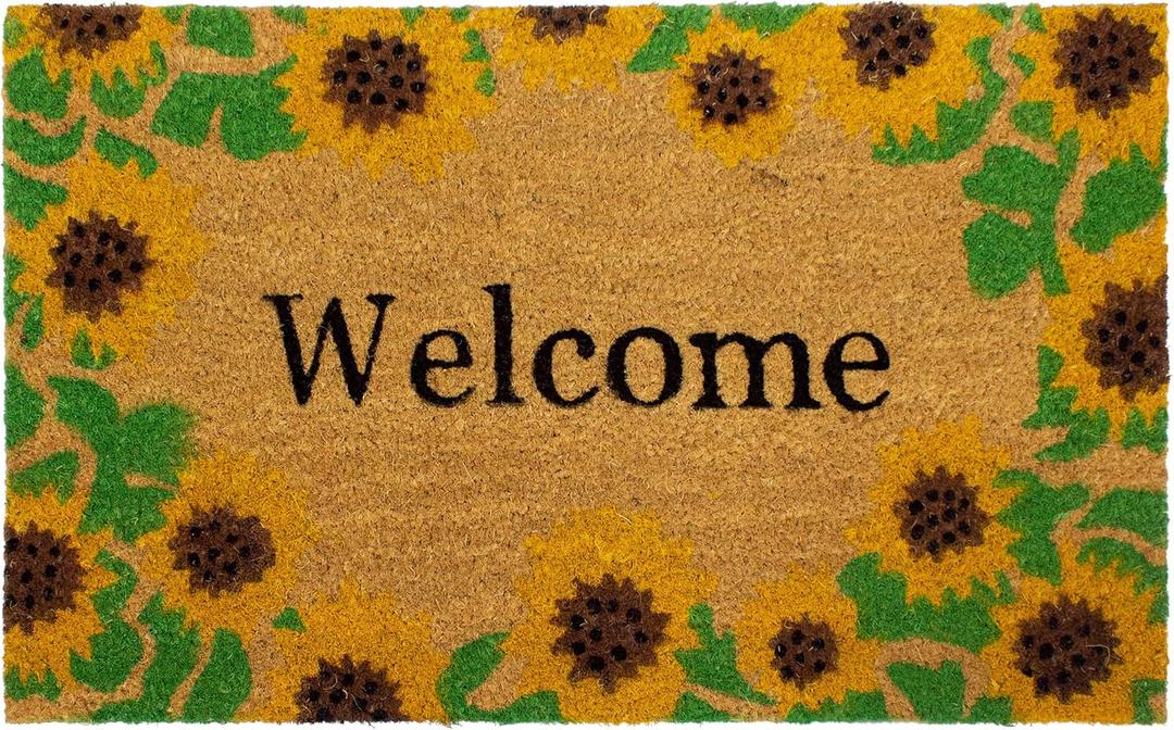 Storm Stopper Doormat Welcome Sunflowers All Weather Heavy Duty Mat 100% Natural Coir Face Non-Slip Outdoor Home Dcor Absorbent, Fade Resistant & Pet Friendly 18 x 28