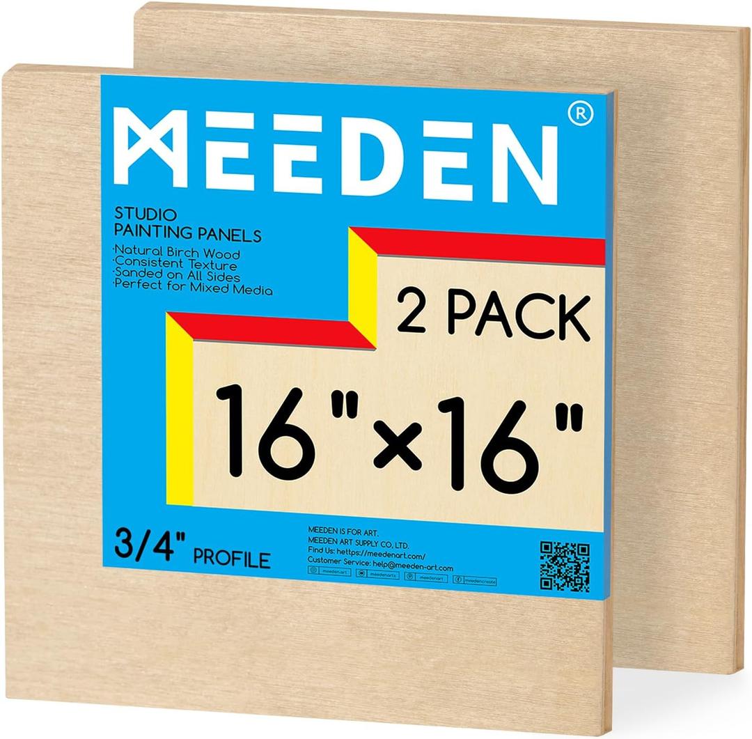 MEEDEN Unfinished Wood Canvas Board: 3/4 Deep 16x16 Wooden Canvas Panel Pack of 2 - Blank Cradled Wood Art Board for Painting