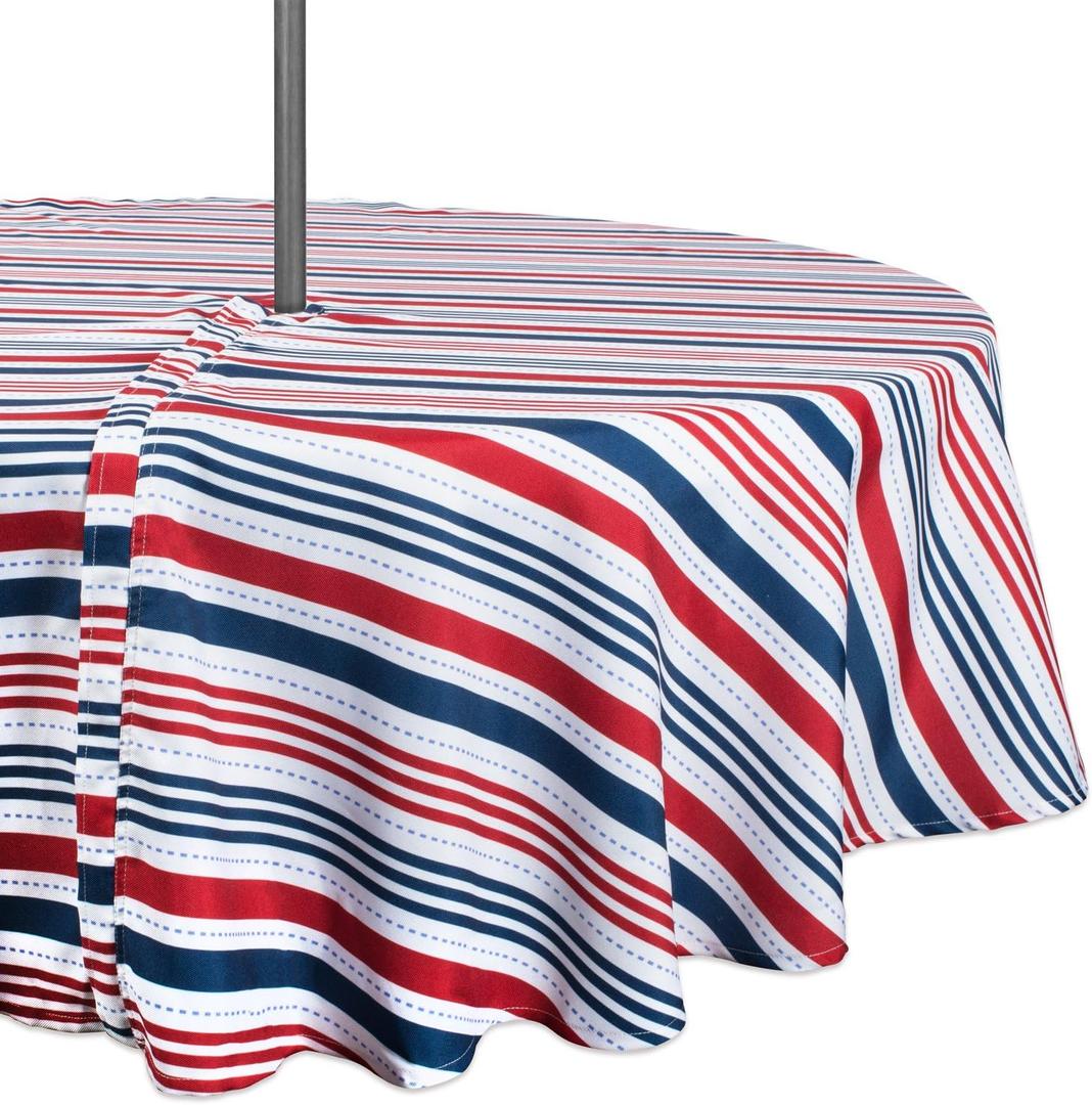 DII Patriotic Stripes Zippered Tabletop Collection, Stain Resistant & Waterproof, Tablecloth, 60" Round, Red, White, & Blue