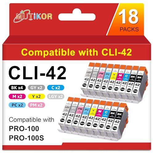Mutikor CLI 42 Ink Cartridges Compatible Replacement for Canon CLI-42 Ink Cartridges CLI42 Use with Canon Pixma Pro-100 Printers (4BK, 2C, 2M, 2Y, 2GY, 2LG, 2PC, 2PM, 18pk CLI 42 Ink)