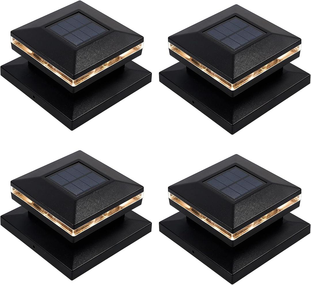 MAGGIFT 15 Lumen Post Lights for Outdoor, Fence Deck or Patio, Solar Powered Caps, Warm White High Brightness SMD LED Lighting, Lamp Fits 4x4, 5x5 or 6x6 Wooden Posts, 8 Pack