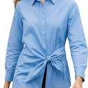 Womens Button Down Tie Front Shirt Long Sleeve Collared Pull on Blouse for Office Work Casual Wear (XL)