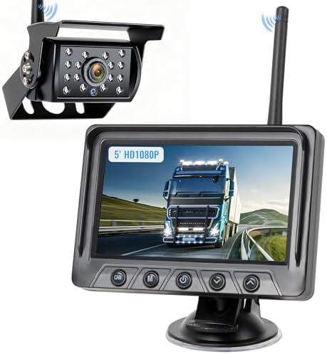 WOOCARTY RV Backup Camera Wireless 1080P Rear View IR Night Vision Camera and 5" Monitor System, IP69 Waterproof Reverse Camera System for Hitching Trailer, Truck, Camper, Fifth Wheels, Pickup, WZ5