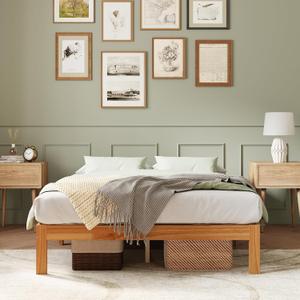 Novilla 12 Inch Wooden Twin Bed Frame, Platform Twin Size Bed Frame Without Headboard, Sturdy Wood Slat Support, No Box Spring Needed, Easy Assembly, Natural