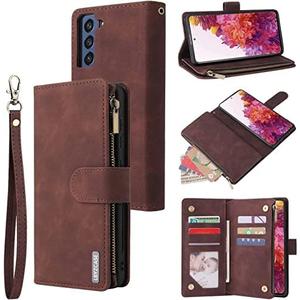 LBYZCASE Phone Case for Galaxy S20 FE 5G(2020),Samsung S20 FE Wallet Case,Luxury Folio Flip Leather Cover[Zipper Pocket][Wrist Strap][Kickstand ] for Samsung Galaxy S20 FE 5G(Fan Edition)-Coffee