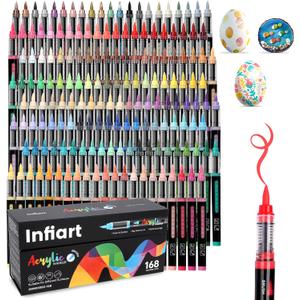 Acrylic Paint Markers Brush Tip 168 Colors Acrylic Paint Pens Automatic Ink Control Acrylic Markers for Wood, Stone, Glass, DIY & Art Supplies