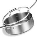 Inqibee Stainless Steel Saute Pan with Lid, 8 QT 13 Inch Tri-Ply Stainless Steel Deep Frying Pan, Large Skillet, Induction Compatible, All Cooktops, Oven & Dishwasher Safe