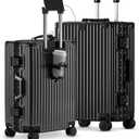 Carry-on with Cup Holder & USB Port Carry on Luggage Durable Luggage Suitcase Lightweight Hardside Luggage with TSA lock & Phone Holder 360 double spinner Wheels (Black=(20+24)lnch, (20+24)lnch), Count of 2 