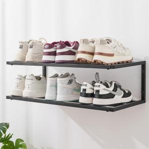 Floating Shoe Rack - Modern 2-Tier Shoe Hanger Ideal for Entryway, Hallway, and Bedroom - Floating Shoe Display, Fits Various Shoe Sizes
