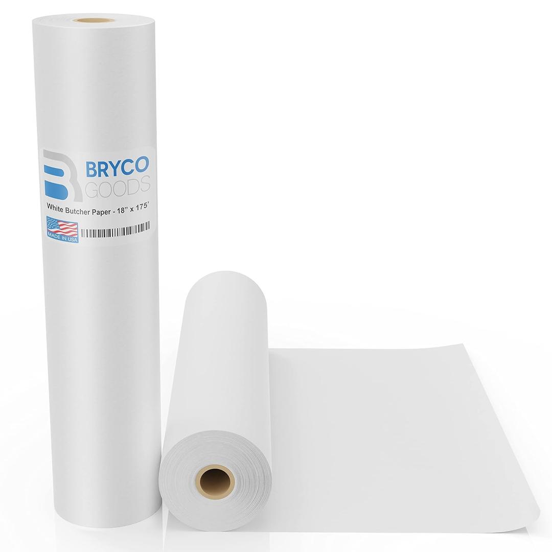 Bryco Goods White Kraft Butcher Paper Roll - 18 Inch x 175 Feet Roll - Made in USA - Food-Grade Wrapping Paper for All Meat Varieties - Packaging and Sublimation - Uncoated and Unwaxed