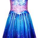 Funnycokid Girls Dress Summer Sleeveless Sundress Birthday Outfit Twirly Mermaid Party Kids 4-15 Years (6-7 Years, Mermaid Tail Neon Blue)