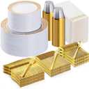 Bestluck 700PCS Gold Plastic Dinnerware Set for 100 Guests, Disposable Plates for Party, Include 100 Gold Dinner Plates, 100 Dessert Plates, 100 Set Silverware, 100 Cups, 100 Napkins
