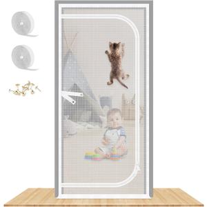 Reinforced Cat Screen Door, 32X82 Heavy Duty Pets Proof Screen Door with Bilateral Zipper, Prevent Dogs Cats Running Out from Home, Bedroom, Living Room, Kitchen Patio Door