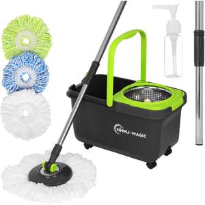 Simpli-Magic 360¬∞ Spin Mop and Bucket with Wringer ‚Äì 3 High-Absorbent Microfiber Washable Heads, Soap Dispenser ‚Äì Spinning Mop and Bucket Set for All Types Floor Cleaning