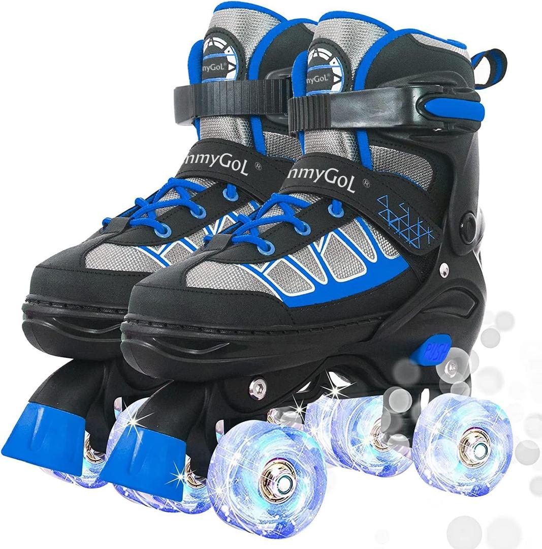 MammyGol Roller Skates for Kids Boys Girls, Adjustable Quad Skates with Light Up Wheels for Toddler Little Kids Ages 6-12, Beginners Outdoor Sports (Medium - Big Kid (13C-2), Blue) MammyGol Roller Skates for Kids Boys Girls, Adjustable Quad Skates with Light Up Wheels for Toddler Little Kids Ages 6-12, Beginners Outdoor Sports (Medium - Big Kid (13C-2), Blue)