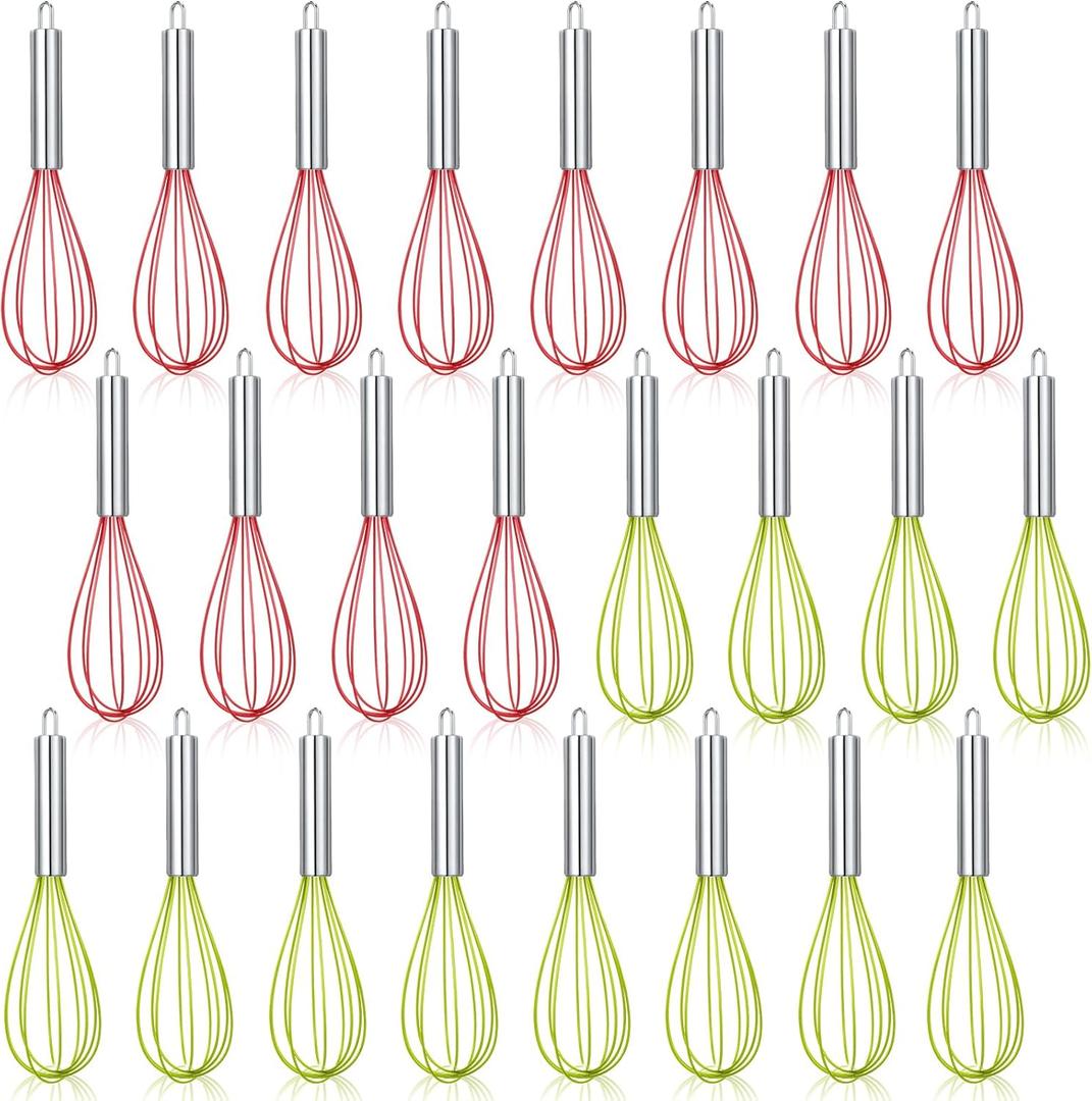 24 Sets 8 Inch Whisks Bulk DIY Fillable Whisk Gifts Colored Silicone Whisks for Cooking Heat Resistant Egg Beaters for Candy Holder Party Favors