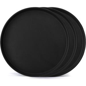 TOPZEA 3 Pack Large Restaurant Serving Tray, 18 Inch Plastic Black Round Server Tray, Non-Slip Rubber Lined Bar Drink Trays Cafeteria Buffet Food Service Trays for Coffee Table, Kitchen, Party