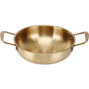 Ramen Pot, 7 inch Golden Stainless Steel Noodles Pot with Double Handle for Pasta Soup, Korean Ramen Cooking Pot for Home Kitchen (Inner diameter 18cm)