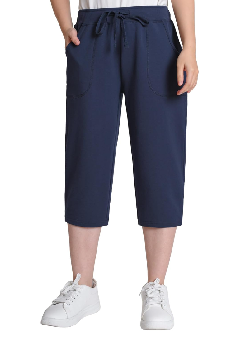 Weintee Women's Petite Capri Pants with Elastic Waist L