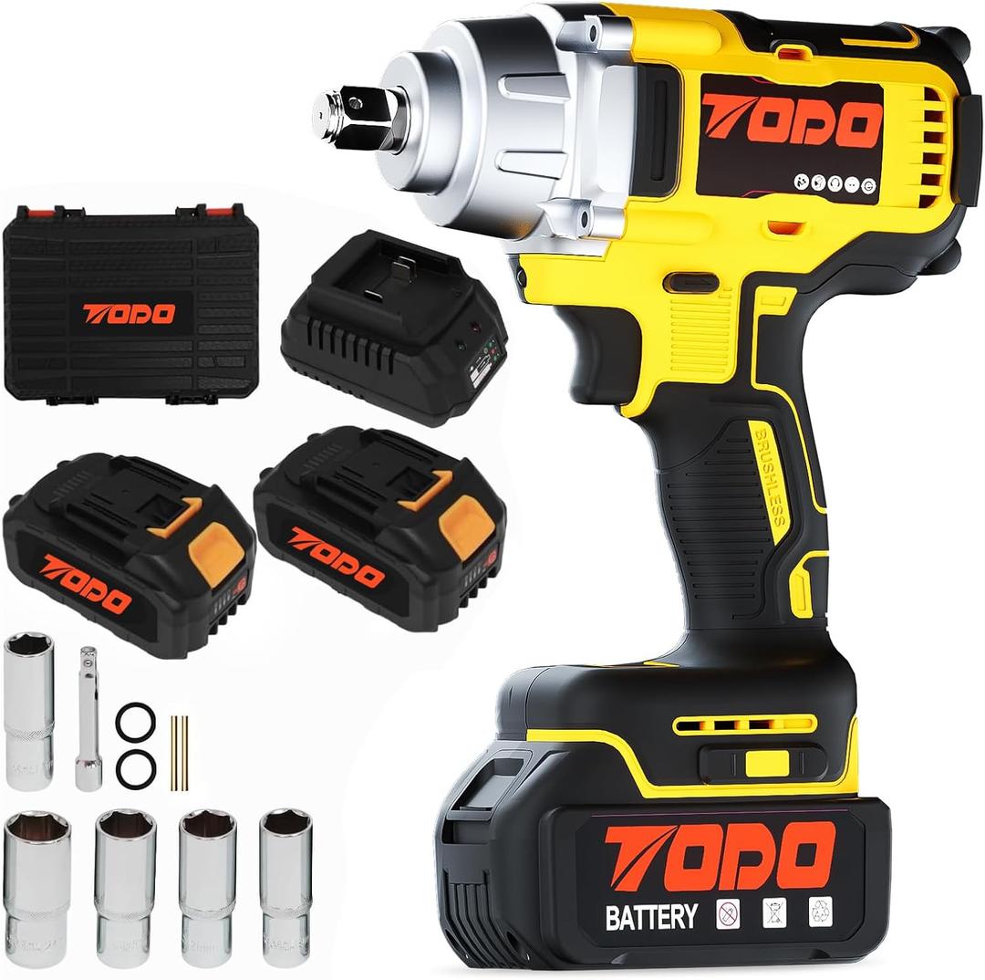 Cordless Impact Wrench, 800N.m / 590Ft-lbs 1/2" Brushless Impact Gun, 21V High Torque Power Impact Driver, 2x4.0Ah Batteries, Electric Impact Wrench for Car/Lawn Mower