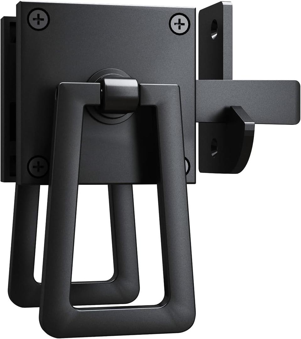 Jugreat Double Side gate Latch, Heavy Duty Gate Latches for Outdoor Fence,Black Gate Latch for Wooden Fence, Wooden Gate, Pool Gate, Backyard, Garden