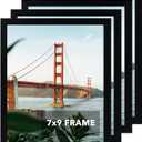 OMISHE 4 Pack 7x9 Picture Frame Black for Wall Hanging or Tabletop, 7 x 9 Frame Composite Wood Wall Gallery Photo Frame, Black