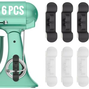 6PCS Cord Organizer for Appliances, Upgraded Kitchen Appliance Cord Wrap, Cord Holder Stick on Pressure Cooker, Coffee Maker, Air Fryer, and Blender(3 Black + 3 White)